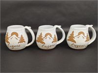 3 White Pottery Mugs Engraved Name Eugene