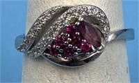 Sterling silver ring with garnet, size 7.25