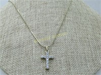 Vintage Rhinestone Cross Necklace, 18" Herringbone
