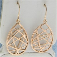 Wire Cage Teardrop Dangle Earrings in 14k Rose Gol