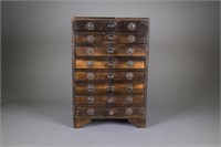 Antique Chinese Wood Jewellery Box 8 Drawers