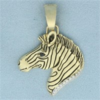 Diamond and Sapphire Zebra Pendant in 14k Yellow G