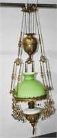 Antique Hanging Kerosene Library / Parlor Lamp