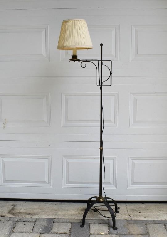 Victorian Black Wrought Iron & Brass Floor Lamp