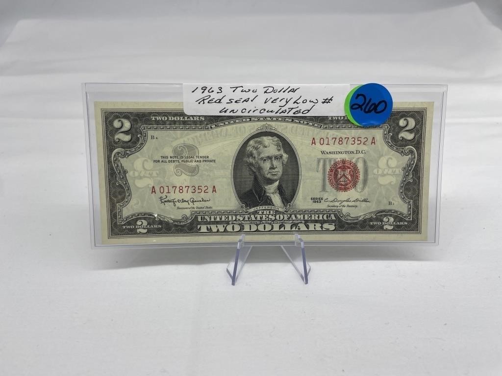 1963 Two Dollar Red Seal Uncirculated Very Low #