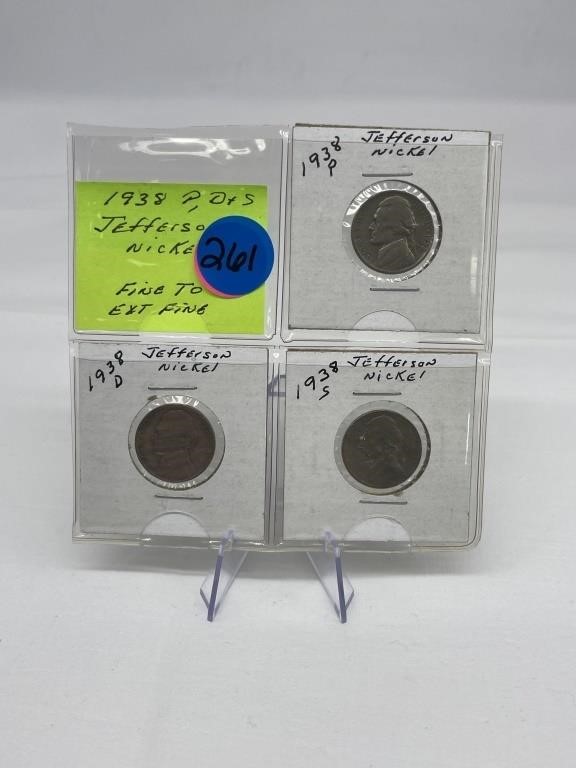 1938 P-D-S Jefferson Nickels Fine to Ext Fine