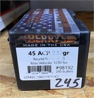 Berry's 45ACP 230Gr ,250ct BULLETS ONLY