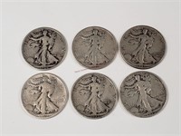 6- Walking Liberty Half Dollars