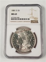 1881-S Morgan Silver Dollar- Graded MS63