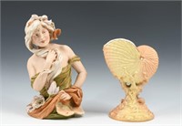 2 PC. ROYAL DUX BUST & WORCESTER NAUTILUS SHELL