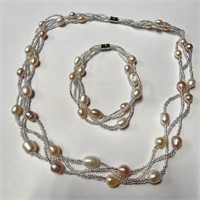 $200  Fresh Water Pearl Necklace And Bracelet Set