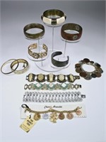 Vintage Bracelets: Confetti Lucite, Coin, Brass