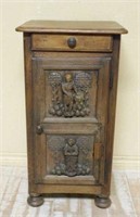 Early Figural Carved Oak Side Cabinet.