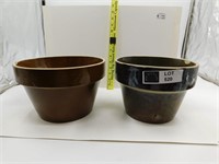 2 STONEWARE FLOWER POTS, CHIPPED