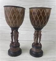 PAIR OF URN STYLE PLANTERS CAST IRON BASE