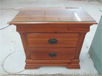 WOOD TWO DRAWER NIGHTSTAND WITH GLASS TOP