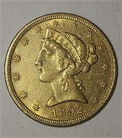 1892 US $5 Gold XF – better date, low mintage
