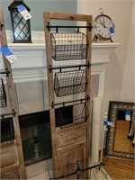 Decorative wood & metal three basket hanging shelf