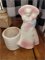 Vintage ceramic planter. 5" tall. Lady by the Wis