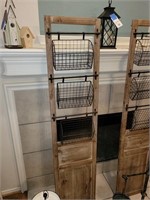 Decorative wood & metal three basket hanging shelf