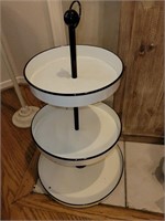 Three Tiered Round Enameled Metal Tray. 23" tall