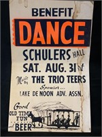 Schuler’s Hall Broadside Advertising Benefit Dance