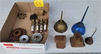 Box lot- oil squirt cans, sheet metal dolly etc