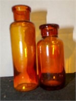 2 vintage amber cylinder Apothecary bottles