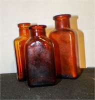 3 vintage amber brown snuff bottles