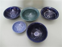 Vintage stoneware Blue Ceramic bowls Lot of 5