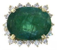 14kt Gold 14.27 ct Natural Emerald & Diamond Ring