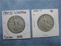 1947D & 1946S Silver Walking Liberty Half Dollars
