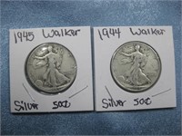 1944 & 1945 Silver Walking Liberty Half Dollars