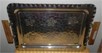 MCM Etched Stainless Serving Tray, Teak Handles