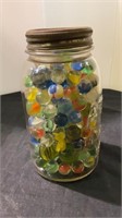 Atlas mason jar full of vintage marbles - mostly