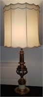 Large Mid Century Stiffel Lamp w Silk Shade