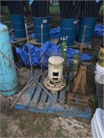 MISC. LOT WITH PIPE STANDS, HEATER AND