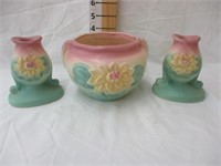 Hull Water Lily Jardiniere & Candleholders