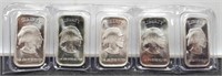 (5) 1 Troy Oz. Silver Buffalo/Indian Bars