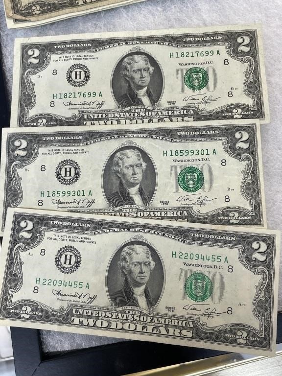 3- 1976 2 Dollar bills