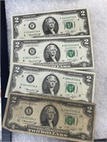 4- 1976 2 Dollar bills