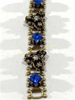 Ornate Costume Bracelet: Blue & Gold Toned