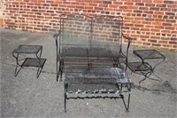 4pc. Vintage Metal Glider with 3 Tables