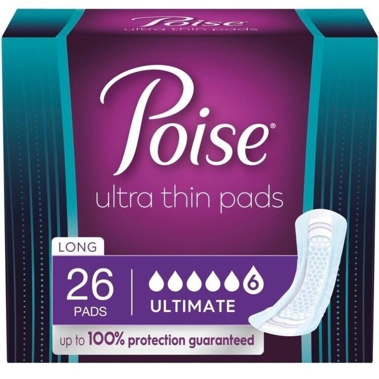 *Poise Ultra Thin Incontinence Pads-Long, 26Pcs*