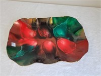 RED & GREEN SEETUSEE GLASSWARE TRAY 16" X 11.25"