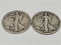 2- 1935 S Walking Liberty 1/2 Dollar Silver Coins