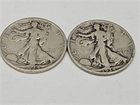 2- 1934 S Walking Liberty 1/2 Dollar  Silver Coins