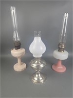3 Aladdin Oil Lamp Bases with Hurricanes