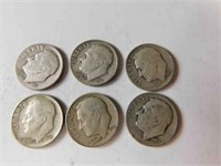 6 liberty dimes 1950's