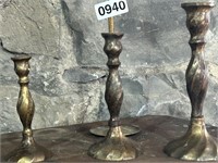 (3) BRASS TONED CANDLE STICKS